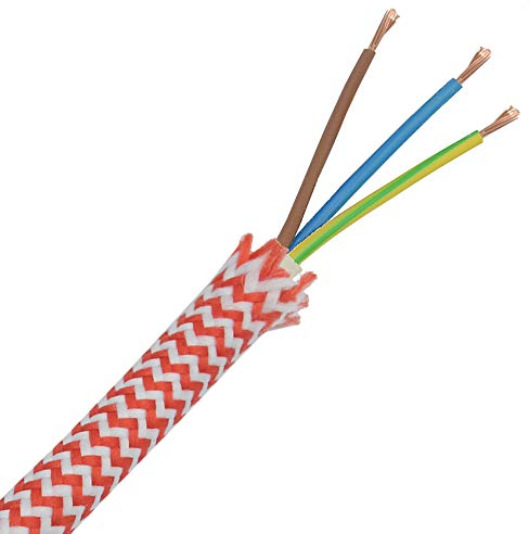Stoffkabel Rot Weiß gezackt 3 Meter 3-adriges Textilkabel Mit Stoff umsponnen Lampenkabel Leuchtenkabel Kabel