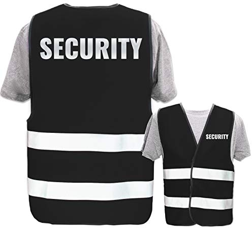 Bedruckte Warnwesten mit ISO-Leuchtstreifen * Standard- oder Reflex-Druck * Thema Sicherheit & Team, Warnweste Begriffe Security:Security (Reflektierend), Farbe + Größe:Schwarz (XL/XXL)