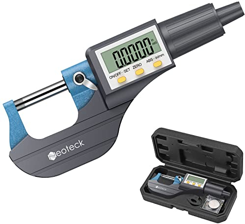 Neoteck Digitaler Mikrometer Mikromessschieber Bügelmessschraube elektronisch 0-25 mm mit LCD-Display Micrometer 0,001 mm / 0,00005