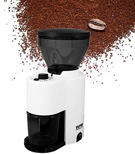Hanchen Electric Coffee Grinder acity 250g Automatic Coffee Mill with Timer 0-60s Stainless Steel Conical Grinding Disc (White)
