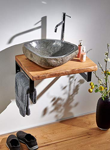 Tapa para lavabo de roble macizo, con borde de árbol, madera barnizada, 70 x 35 cm