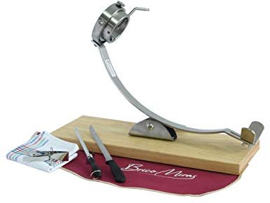 BRICOMIRAS JAMONERO Modelo Giratorio BASCULANTE Color MARRÓN, Regalo Pinza Arcos Inoxidable + Cuchillo + CHAIRA + CUBREJAMÓN + PAÑO, Soporte JAMONERO Casquillo Giratorio (Cubrejamón Burdeos)
