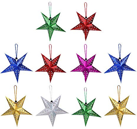 BESPORTBLE 10 Stücke Papierstern Lampe 15cm Papier Weihnachtssterne mit Beleuchtung 3D Leuchtstern Fensterdeko Stern Weihnachten Beleuchtet Christbaumspitze für Neujahr Silvester Party Deko