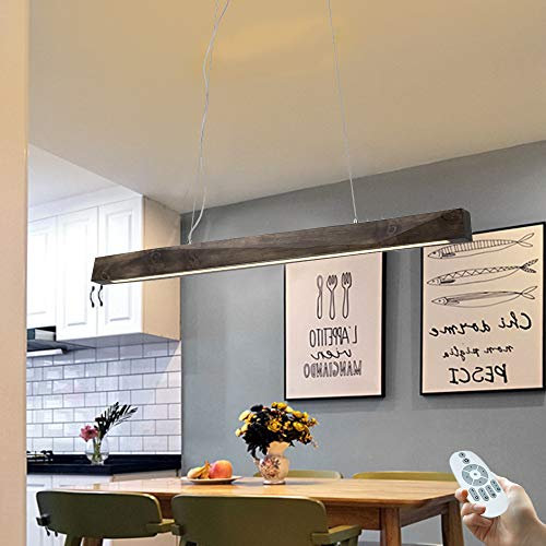 COCOL LED Moderne Hängelampe Esstisch Beleuchtung Pendellampe Dimmbar Mit Fernbedienung Hängeleuchte Retro Holz 20W Schlafzimmer Wohnzimmer Esszimmer Dekoration Kronleuchter Deckenlampe