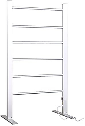 WPHH Radiateur Sèche-Serviettes Argenté, Porte-Serviettes Chauffant Électrique en Alliage D'aluminium avec 6 Barres pour Salle De Bain, Chauffe-Serviettes Électrique sur Pied Et Mural