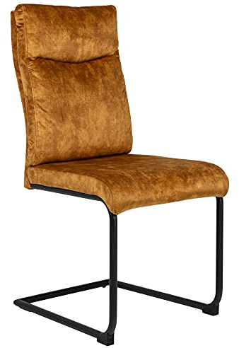 Riess Ambiente Moderner Freischwinger Stuhl Comfort senfgelb Samt mit Komfortgriff Esszimmerstuhl Küchenstuhl Besucherstuhl