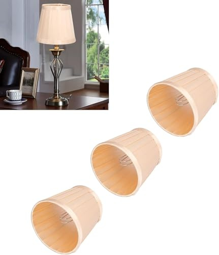 Tissting Lampenschirm Gold, Goldener E14 Stoff Lampenschirm mit Metallclip 12cm Durchmesser für Tischlampe Kronleuchter Wandleuchte Schlafzimmer Arbeitszimmer
