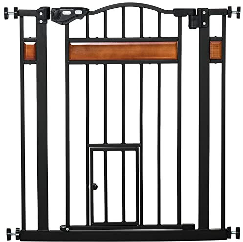 PawHut Cancellino per Cani di Taglia Media Piccola con Fissaggio a Pressione, Barriera Protettiva di Sicurezza Estensibile da 74-80cm con Chiusura Automatica, Nero