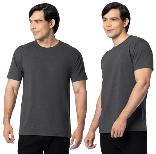Fruit Of The Loom Mens Eversoft Cotton Shirts, Breathable & Moisture Wicking With Odor Control, Sizes S-4x, Crew - 2 Pack - Black Heather, X-Large US