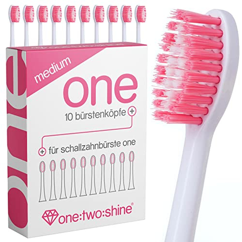 ONE:TWO:SHINE 10x Bürstenkopf Medium für Schallzahnbürste ONE | mittelharte Zahnbürstenaufsätze/Ersatz-Aufsteckbürsten in Hot-Pink im Sparpack