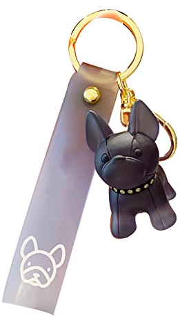 MoreChioce Französische Bulldogge Schlüsselanhänger, PVC Hunde Schlüsselbund Anhänger Süßer Haustier Schlüsselring Auto Schlüsselhalter Zubehör für Handtasche Brieftasche Rucksack Schwarz