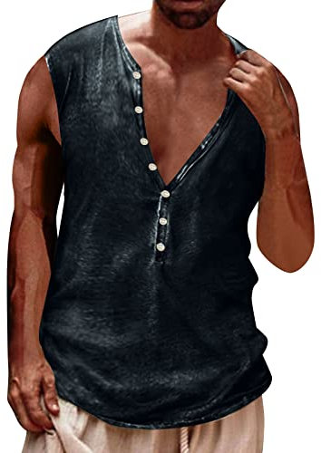 Beokeuioe Herren Casual Laufshirt Partykleidung Strand Workout T-Shirt Herren Sommermode Lässige Schnalle 3D Digitaldruck Ärmelloses T-Shirt Weste Jacke Top Bluse Trägerhemd Herren