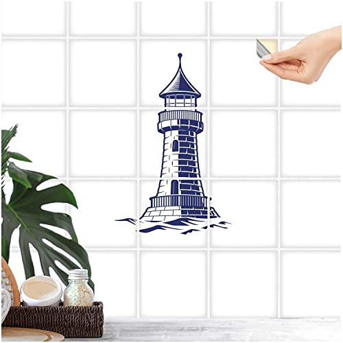FoLIESEN Fliesenaufkleber - Deko für Bad, Küche, Badezimmer - Dekoration Fliesen-Bild Selbstklebend - Leuchtturm, Fliese (BxH):15x15 cm - 3 Stück