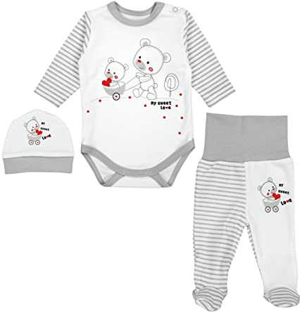 TupTam Baby Set mit Langarmbody, Hose & Mütze – 3-teilig