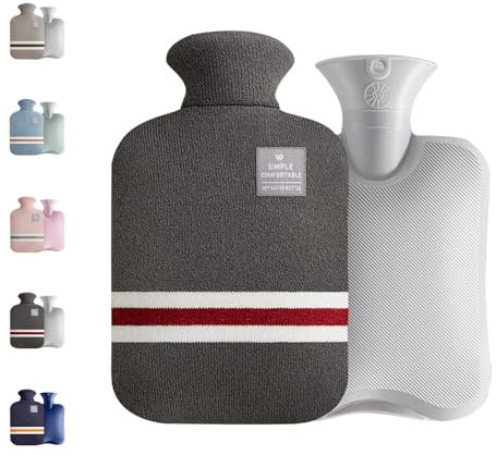 Small Hot Water Bottle with Knitted Cover, 1L Large Capacity Hot Water Bag with Removable and Washable Soft Cover for Pain Relief, Neck and Shoulders, Great Gift for Women, Men, Kids (1L-Dark Grey)
