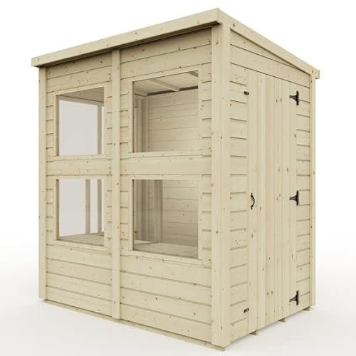 Everest Potting Shed with Pent Roof and Single Door - 4ft x 6ft| Untreated, High Grade Scandinavian Redwood Smooth Planed Timber, 12mm Thickness, 32mm Framework