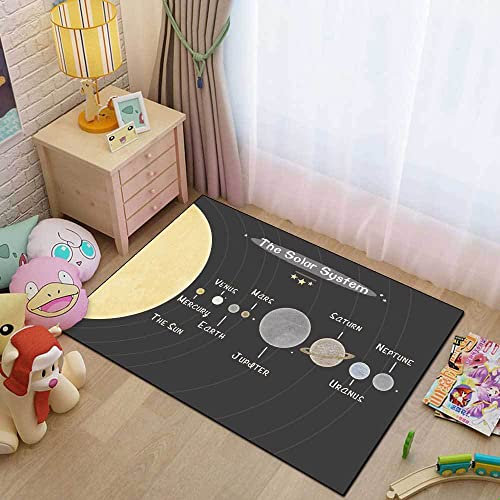 Tappeti Design Pädagogischer Spielteppich Cartoon-Sonnensystem-Galaxie-Universum, Schlafzimmer, Spielzimmer, Familienspiele-60x120cm