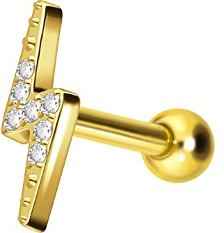 PIERCINGLINE Titan Ohrpiercing BLITZ + EINGEFASSTE KRISTALLE Goldfarben Piercing Schmuck Ohr Stecker Helix