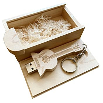 BEIJIGUANG Memoria USB con forma de guitarra 2.0/3.0 de madera de arce en caja de madera (2.0/64 GB)