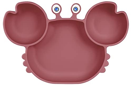 Vicloon Platos de Silicona, Platos de Bebé con Ventosa, Platos de Alimentación para Niños, Placa Dividida de Entrenamiento, Antideslizantes, Sin BPA, para Lavavajillas Microondas-Rojo
