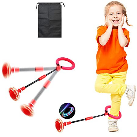 HIQE-FL Schwingrad, Springring, Springball, Kinder Blinkender Springring, Faltbarer Flash Jumping Ball, Blinkender Sprungball(Rot)