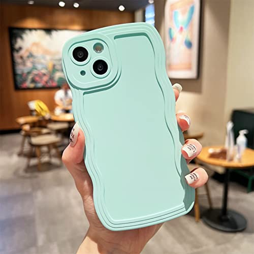 Emlivi Compatible with iPhone 12 Mini Case, Curly Wave Frame Mobile Phone Case Plain Aesthetic Case Soft Silicone TPU Bumper for Men Girls Shockproof Protective Case for iPhone 12 Mini, Blue