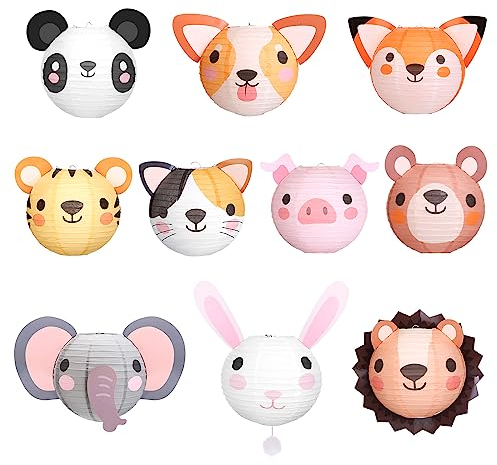 LIHAO 10 PCS Papier Lampions Tiere Papierlaternen Lampenschirm Kaninchen Panda Laterne Deko für Kinder Thema Party Taufe Geburtstag Zimmerdeko (25cm)
