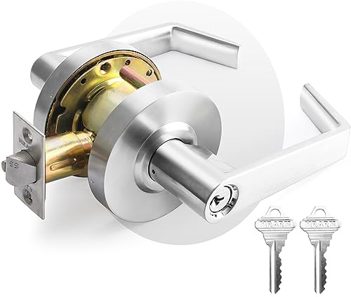 MrArm Commercial Door Lever Lock, Heavy-Duty Locking Door Handle, Designer Door Handles, Cylindrical Lever Lock, Non-Handed Grade 2 Industrial Standard Door Handle, Satin Chrome(Storeroom)