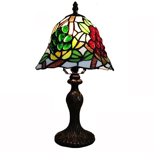 FUMAT Tiffany Tischlampe, Retro Lampe, Kleine Nachttischlampe, Deko Tischleuchte, Glas Lampenschirm, Mit E27 LED Glühbirne, für Schlafzimmer Wohnzimmer Büro