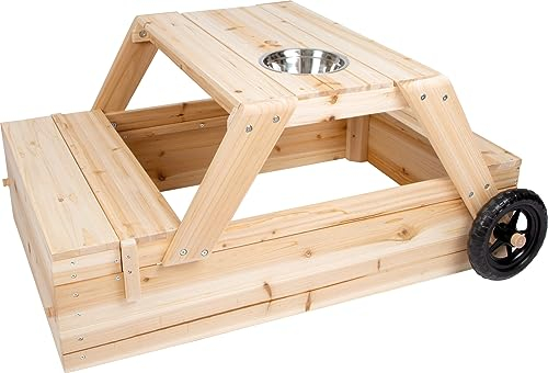 small foot Bac à Sable avec sièges et Table à Boue en Bois, 3 en 1 Jouets d'extérieur pour Enfants, 12420
