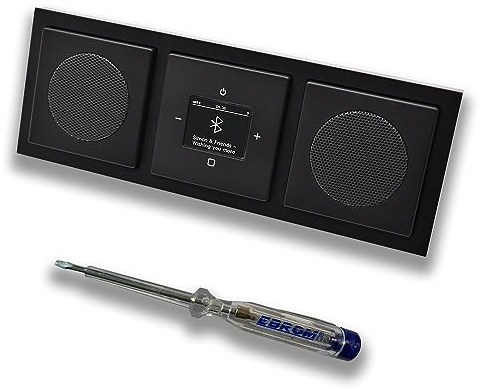 Busch Jäger DAB+ Unterputz Bluetooth (in and out) Radio 8217U-101 Future SCHWARZ MATT, Komplett-Set mit 2 x Lautsprecher, Abdeckungen, Rahmen + EBROM Phasenprüfer zur Montage d. Geräte - 8217 U – 101