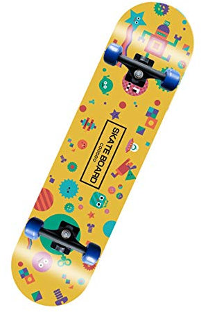 Obahdirry Vierrad-Skateboard Double Rocker Highway Brush Street Board Holzbrett Erwachsene Skateboard Roller Roboter Muster