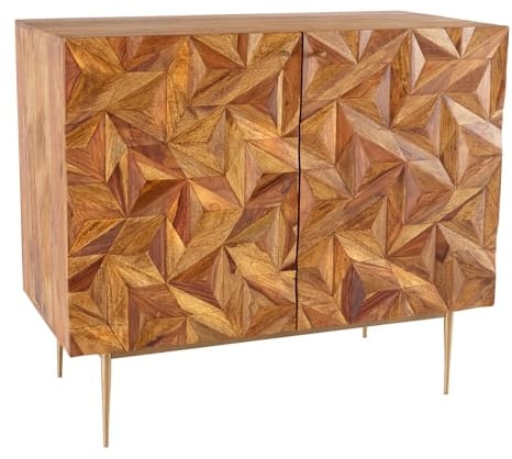 riess-ambiente.de Massiver Barschrank Alpine 90cm Sheesham Stone Finish Metall matt Gold
