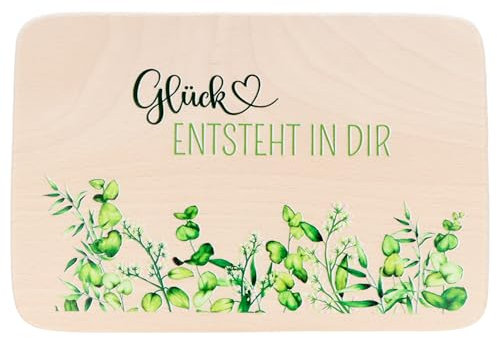 Spruchreif | Frühstücksbrettchen mit UV-Druck | Geschenkidee aus Holz | Einzugsgeschenk | Glück entsteht in dir