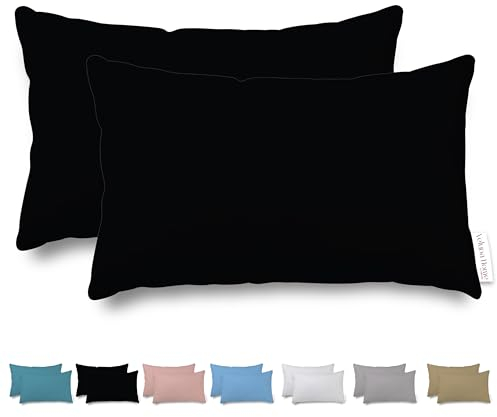 Veluna Home Kissenbezug 50x70cm - 100% Baumwolle(2er-Set) - Schwarz - Dicht gewebt mit 57 Fäden/cm² - Kopfkissenbezug - Oeko Tex Zertifiziert - Renforcé Kissenhülle für Kissen mit Reißverschluss