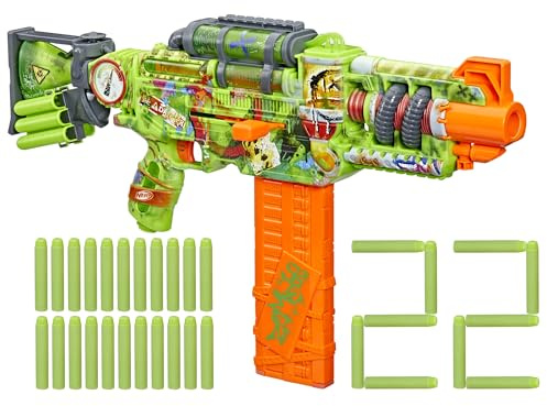 Nerf Zombie Corrupter Dart Blaster, 22 Nerf Elite Darts, 18 Dart Clip, Dart Storage, Bolt Action, Outdoor Games, Ages 8+