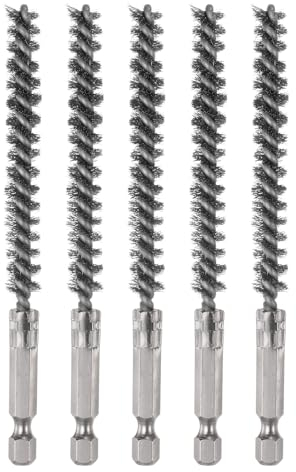 sourcing map 5Pcs Bore Brush Stainless Steel 8mm Dia Cleaning Twisted Wire Brush Tube Pipe Cleaner with Handle 1/4 Inch Hex Shank for Tubes, Ports, Bearings