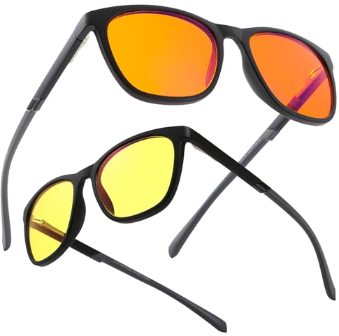 Pack gafas luz azul con filtro protección para pantalla ordenador, gaming, smartphone, tv, para hombre y mujer. Gafas anti luz azul, blue light glasses. (Roja y amarilla)