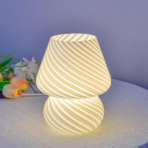 YATOSEEN Pilz Tischlampe LED Glas Schreibtischleuchte, USB 3 Farben Timing Pilz Stimmungslicht mit Fernbedienung