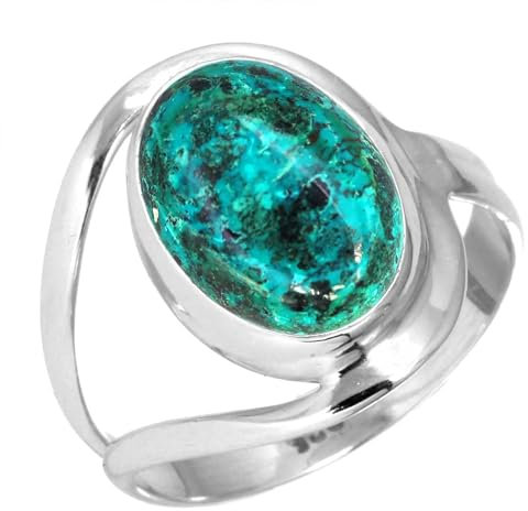 Jeweloporium 925 Sterling Silber Ringe für Frauen Größe 63(20.1) Blau Echt Shattuckite Edelstein Kostüm Silber Ringe Engagement Geschenk Jahrgang Schmuck