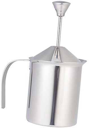 Zerodeko 800cc Stainless Steel Milk Frother Manual Handheld Milk Foamer Double Layer Filter Screen for Coffee Latte Cold Creamer for Home and Shop