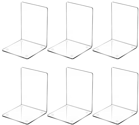 3 Paar Acryl Buchstütze, Anhow Buchstützen Bücherhalter Bookends mit Rutschfesten Aufklebern für Kinder, Schule, Bibliothek - Transparent/ 12x12.3x16.3cm