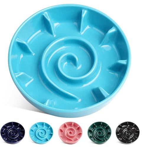 BEGUKO Cuenco de cerámica de 2 tazas de alimentación lenta para perros, platos de alimentación lenta de 8 pulgadas para perros de raza mediana y grande, cuenco de alimentación lenta para comer rápido,