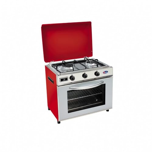 CFParker - Horno de gas GLP, hornillo de 2 fuegos con superficie extraíble para bebé, cocina (rojo, con grill)