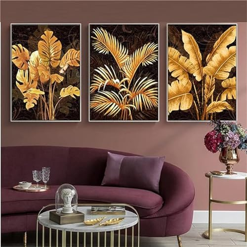 5D DIY Diamond Art Painting Kits Vollbohrer, Pflanzen Strass Kreuzstich Stickerei Leinwand 3 Stück Diamant Malerei Bilder Painting nach Zahlen für Kinder Erwachsene Wohnwand Dekor 25x35cm T-467