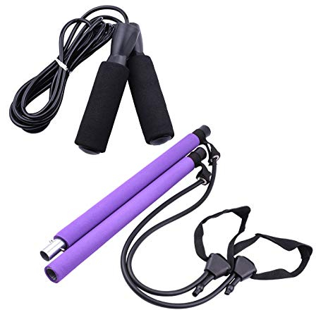Lckiioy Pilates Bar Kit mit Springseil Yoga Pilates ÜBung Stick Fitness Bar für das Training im Fitness Studio zu Hause