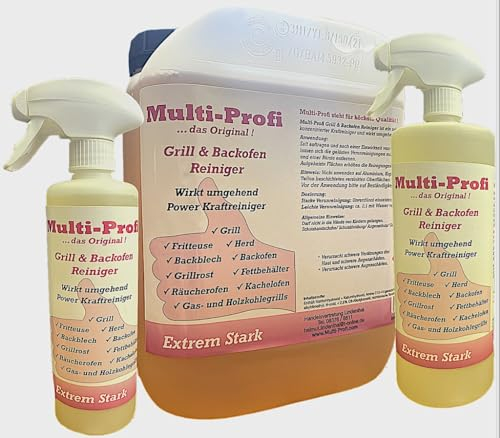 Multi-Profi Grill & Backofen Reiniger ist ein sehr hoch konzentrierter Kraftreiniger und wirkt umgehend ! Extremste Verunreinigungen sind für diesen Power Kraftreiniger kein Problem ! 0,5 Liter