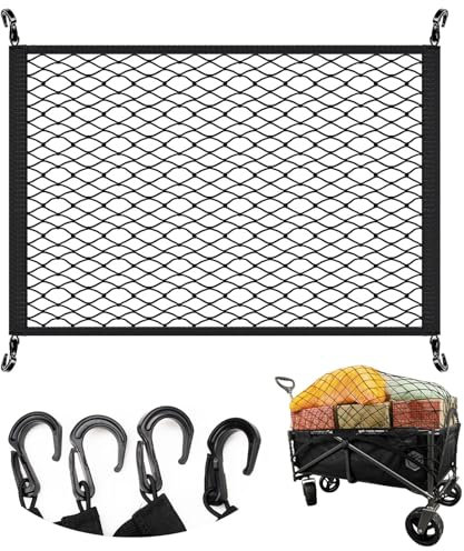 VEHIRIE Handwagen Gepäcknetz, 80 x 60 cm Elastisches Bollerwagen Netz, Belastbar Netze Ladungsnetz für Transportwagen, Gartenwagen, Strandwagen, Campingwagen, Gerätewagen, Auto Kofferraum
