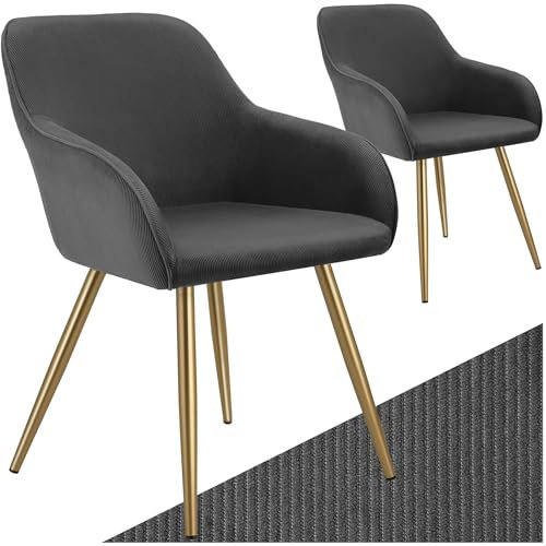 tectake® Lot de 2 Chaises de Salle à Manger rembourrées modernes en Velours Côtelé Fauteuil salon Scandinave Pieds en Acier Élégant avec Accoudoirs pour coiffeuse, chambre, coiffeuse