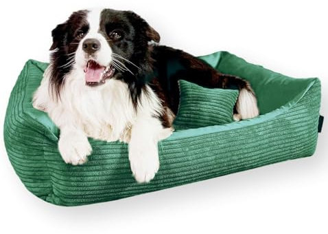 4L Textil Molly Kuscheliges Hundebett Cord Hundekorb kleine Hunde Hundekissen Katzenbett Hundekörbchen Kord (60x40 cm, Grün)